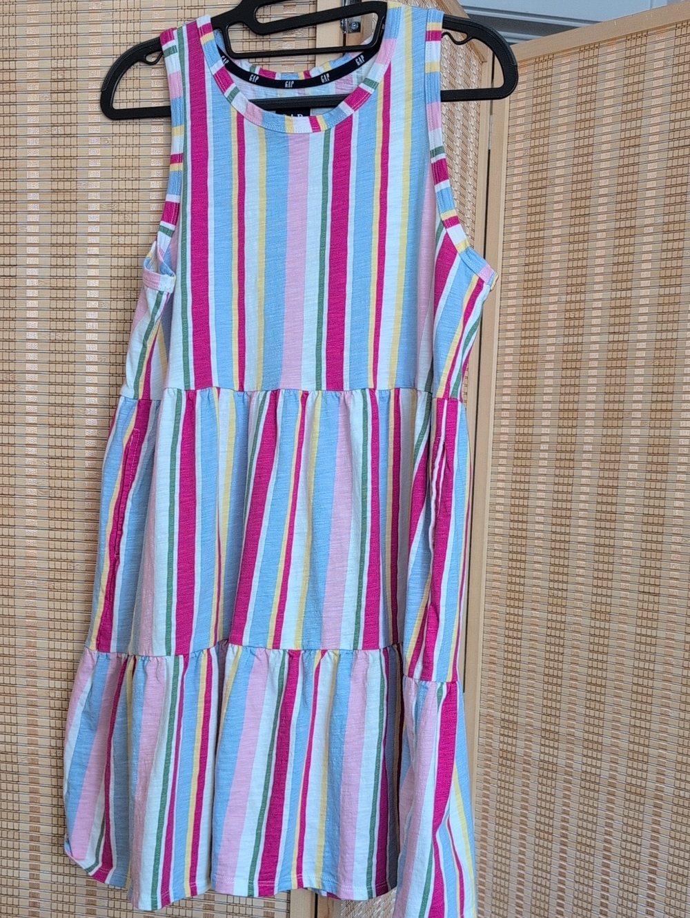 GAP Multicolor Striped Sleeveless Dress— Pink, Yellow, Blue, White